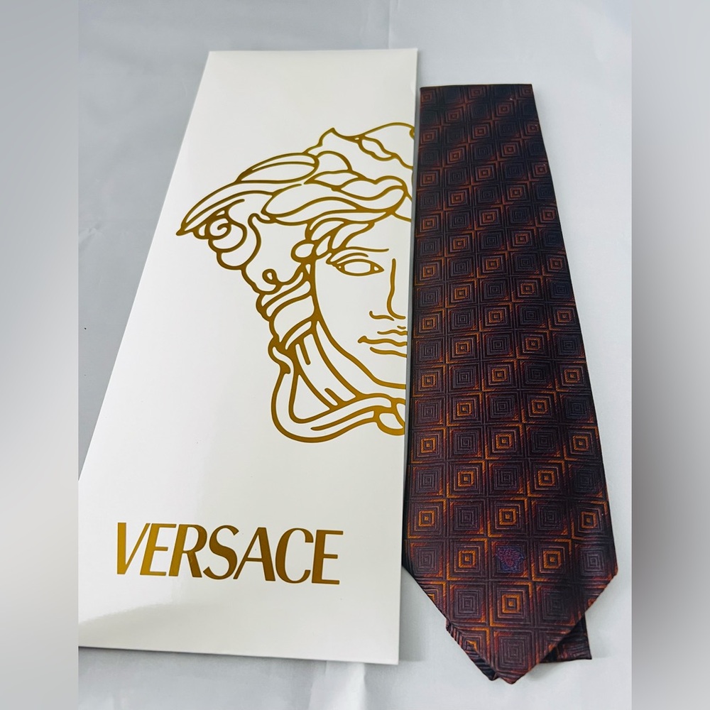 Versace Silk Tie New Brown Made In Italy Authentic